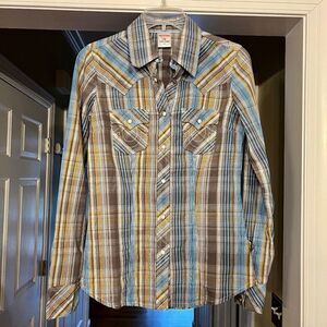 NWOT Women's True Religion Plaid Snap Button Western Shirt Top Blouse Size XS